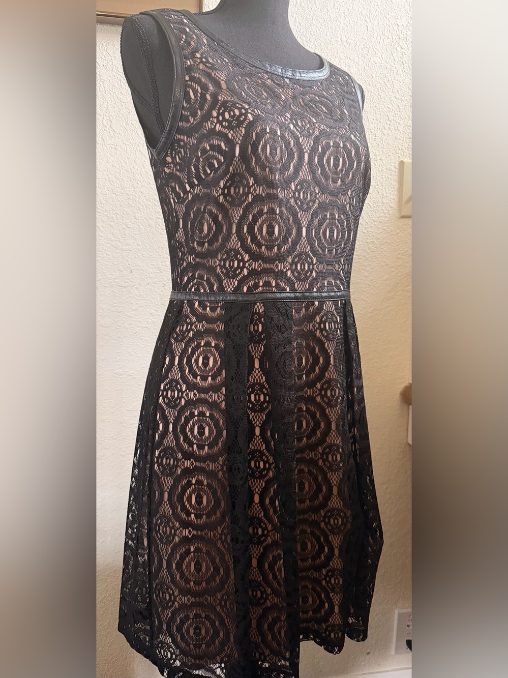 Enfocus Studio Black Lace dress with Floral Motif, and rose lining